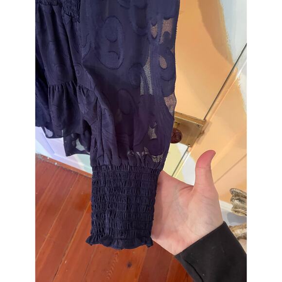 Lilly Pulitzer Navy Jacquard Long Sleeve Smocked Waist Mini Dress 12 - Picture 8 of 12